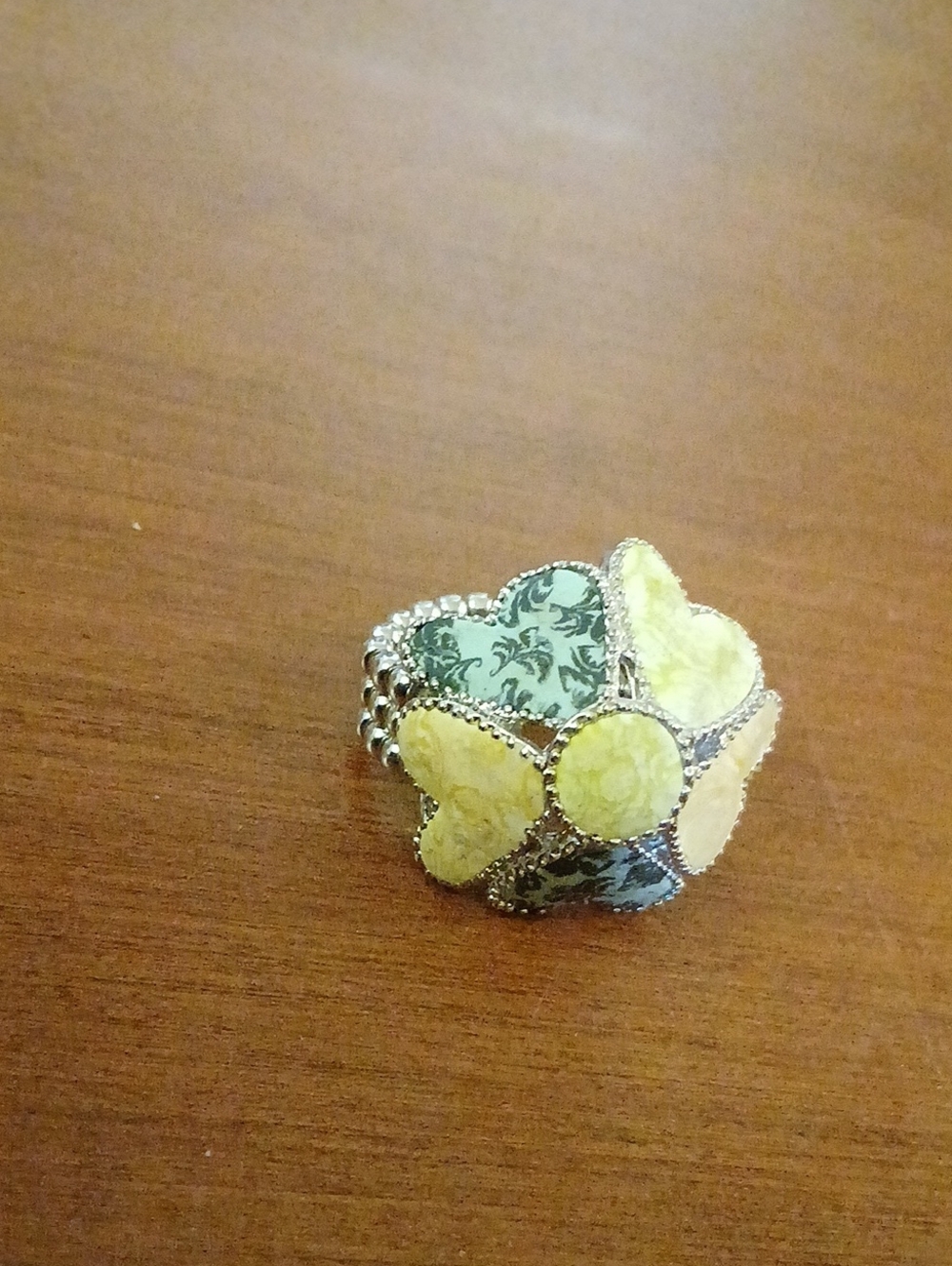 Yellow Floral Heart Cluster Stretch Ring - Women Jewelry